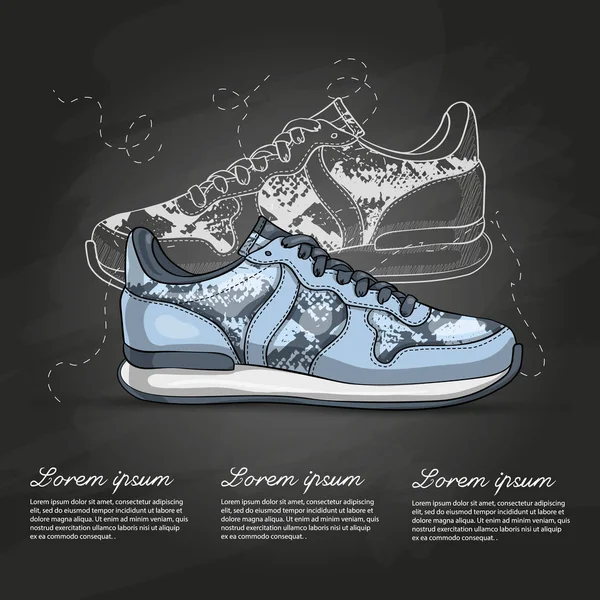 Kroki ve renk Bayan spor ayakkabı sürüngen deri tebeşir tahtası ile vektör