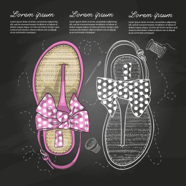 Vektör çizimi kadın tebeşir tahtası benekli yay ile floplar flip