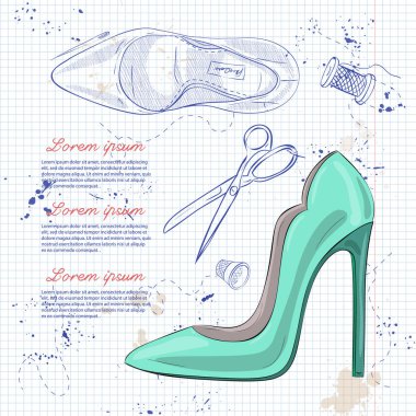 Vektör çizim kadın stiletto rugan pompalar bir not defteri sayfası