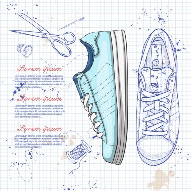Sketch vektör ve kadın defter sayfasında rahat spor ayakkabılar renk