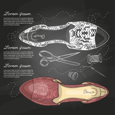 Sketch vektör ve kadın sürüngen deri sivri ayak düzlükler bir tebeşir tahtası üzerinde renk