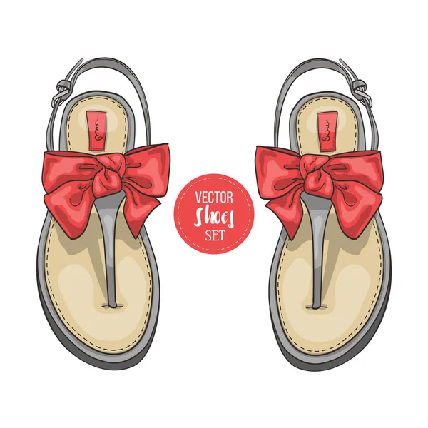 Vektör üç renk Bayan t-kayış flip flop bir yay ile