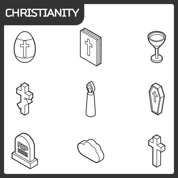 Cristianismo Esboza Iconos Isométricos Ilustración Vectorial Eps — Archivo Imágenes Vectoriales