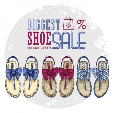 Vektör renk elle çizilmiş kroki Bayan deri yüksek topuklu sandalet ayarla.