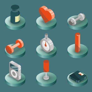 Spor salonu renk izometrik simgeler. Vektör çizim, Eps 10