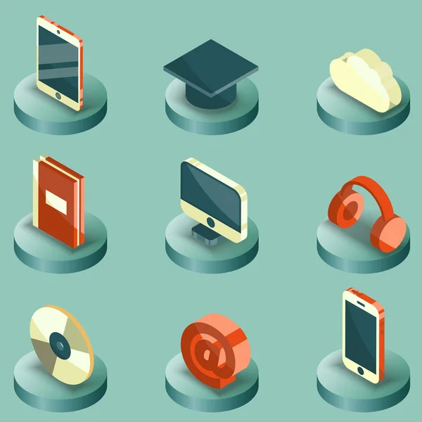 Education Color Isometric Icons Set Web Isolated White Background Inglés — Vector de stock