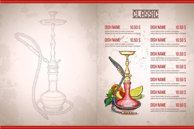 Vektör renk menü tasarım iç sayfa nargile çubuğunu klasik