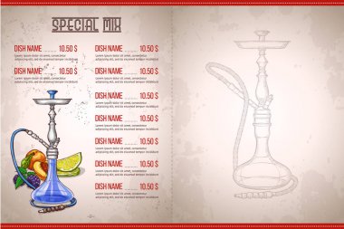 Vektör renk menü tasarım iç sayfa nargile bar karışımı
