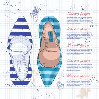 Vektör kroki çizgili Bayan stiletto pompalar bir defter sayfası