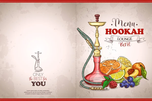 Vector Color Menú Diseño Portada Hookah Bar Frutas — Vector de stock