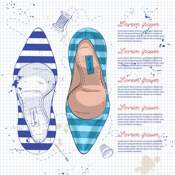 Vektör kroki çizgili Bayan stiletto pompalar bir defter sayfası