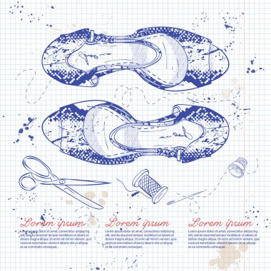 Bir not defteri sayfası üzerinde ince ayak bileği kayış ile vektör kadın sürüngen deri sandaletler