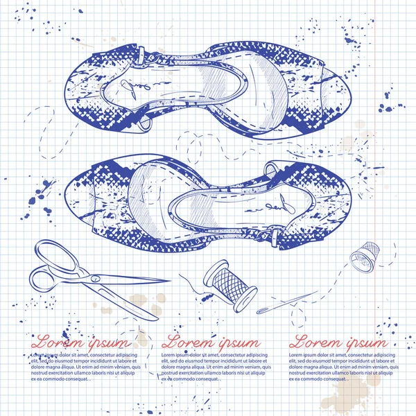 Bir not defteri sayfası üzerinde ince ayak bileği kayış ile vektör kadın sürüngen deri sandaletler