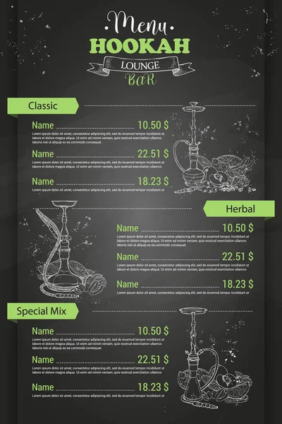 Vetor Vertical Cor Menu Design Back Page Hookah Bar Quadro — Vetor de Stock