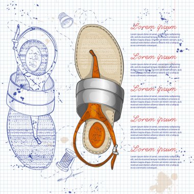 Vektör çizim kadın t-kayış Sandalet gümüş bir not defteri sayfası ile