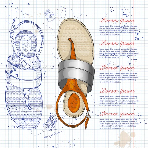 Vektör çizim kadın t-kayış Sandalet gümüş bir not defteri sayfası ile