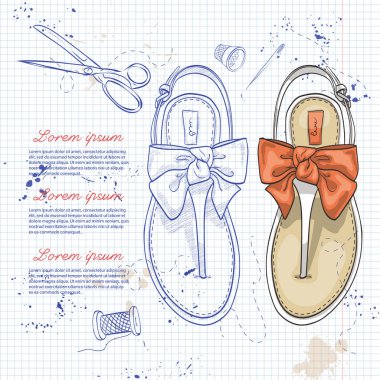 Vektör iki renk Bayan t-kayış bir defter sayfasında bir yay ile flip flop