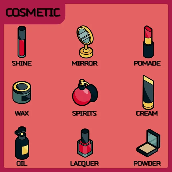 Icone isometriche di contorno colore cosmetico — Vettoriale Stock