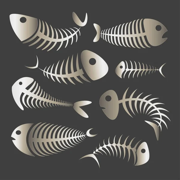 Ensemble d'icônes en os de poisson — Image vectorielle