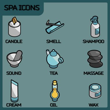 Spa renkli anahat izometrik simgeleri