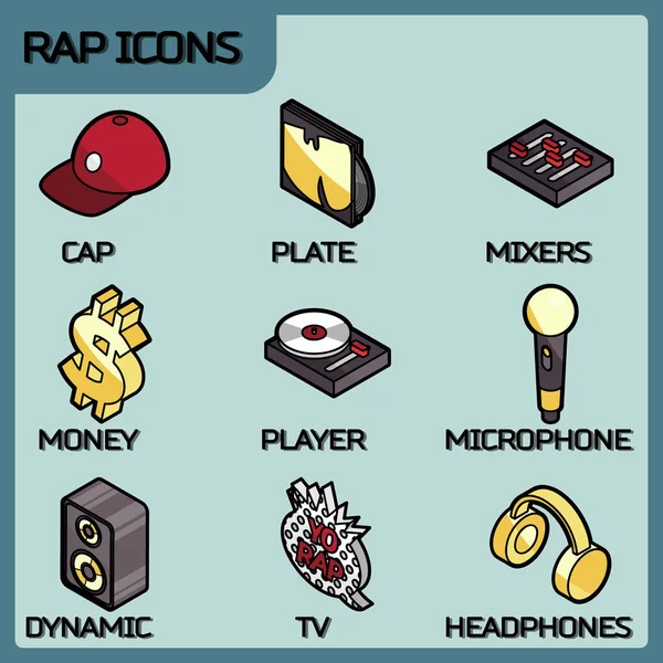 Rap color outline isometric icons — Stock Vector
