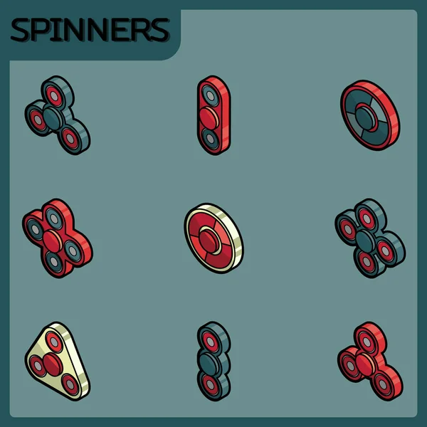 Spinners contour des couleurs icônes isométriques — Image vectorielle