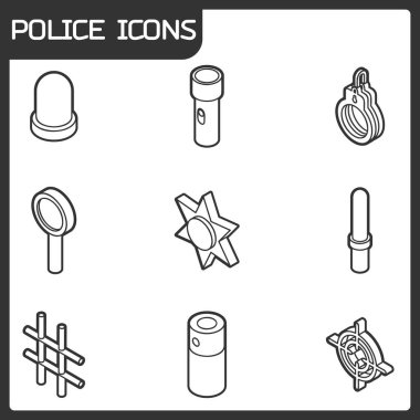 Polis renkli anahat izometrik simgeleri
