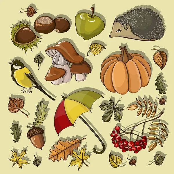 Set of autumn symbols — Stock Vector