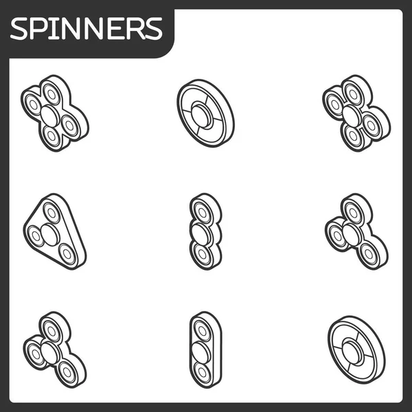 Los hilanderos esbozan iconos isométricos — Vector de stock