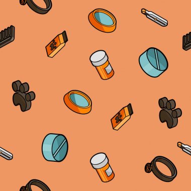 Veteriner eczane renk anahat izometrik desen