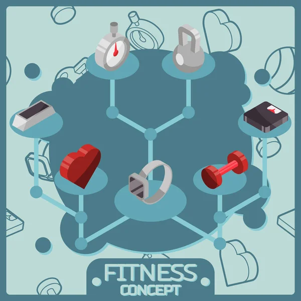 Icônes de concept isométrique de couleur de fitness — Image vectorielle