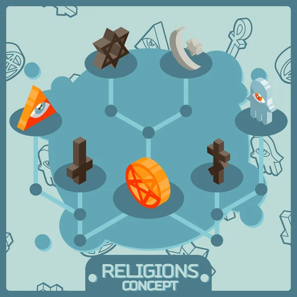 Religions icônes concept isométrique couleur — Image vectorielle