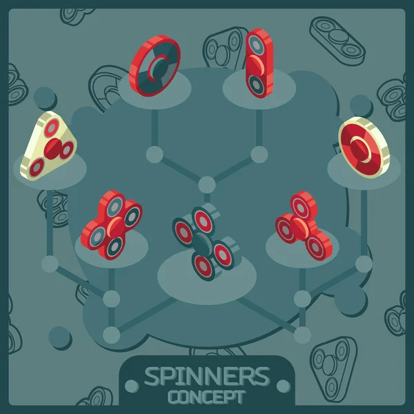 Spinners kleur isometrische concept pictogrammen — Stockvector