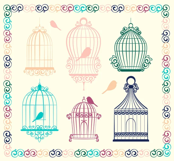 Cages à oiseaux vintage — Image vectorielle