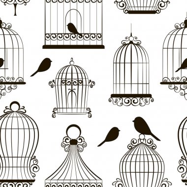 Vintage kuş kafesleri desen