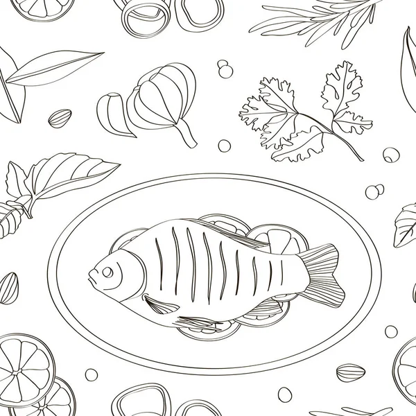 Especias para cocinar patrón de pescado — Vector de stock