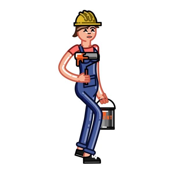 Builder nosi farby i wałek — Wektor stockowy