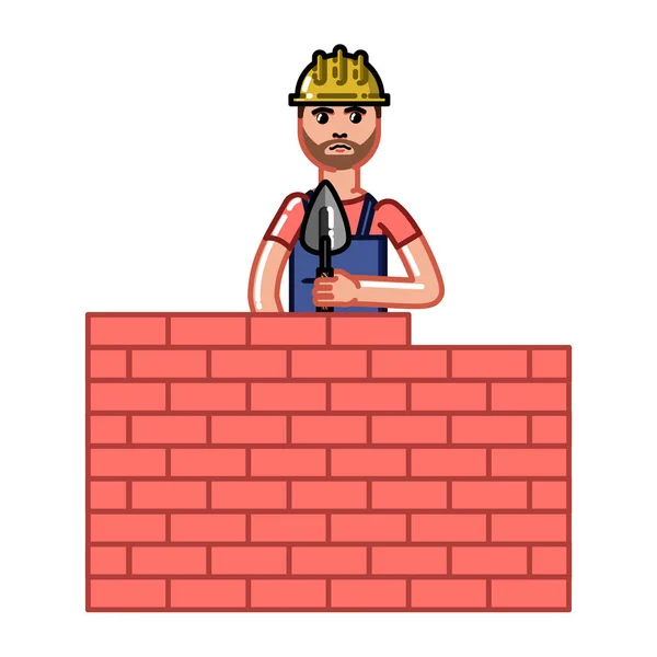 Construtor construir uma parede de tijolo — Vetor de Stock