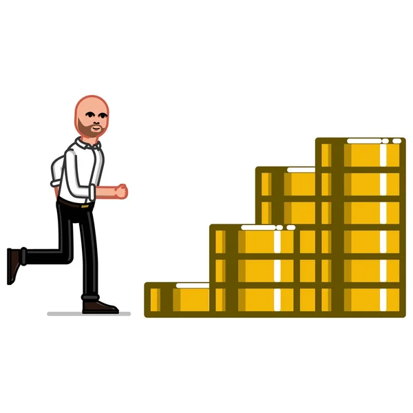 Hombre de negocios raning en monedas escaleras — Vector de stock