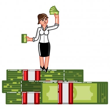 Para paketi üzerinde duran iş kadın