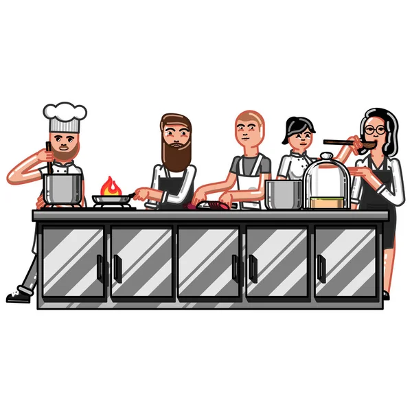 Todos los jefes de tripulación trabajando en la cocina — Vector de stock