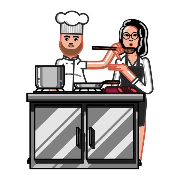 Le chef cuisine. — Image vectorielle