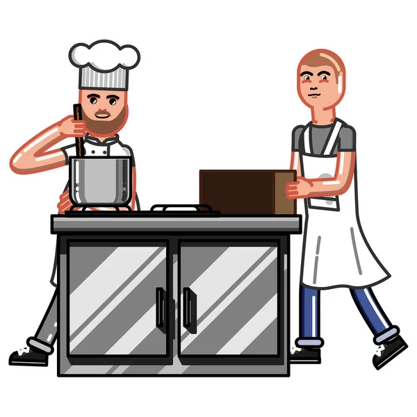 Le chef cuisine. — Image vectorielle