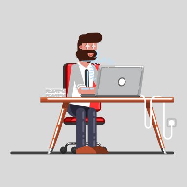 Adam bir şeyler görme onun laptop exsiting