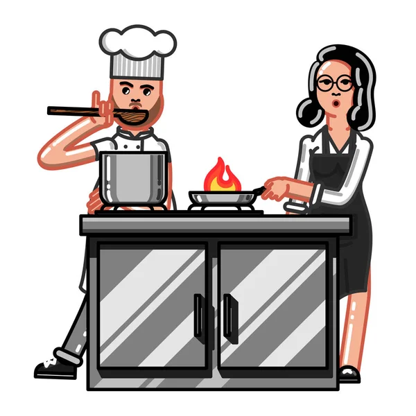 Cocina mujer trabajadora — Vector de stock