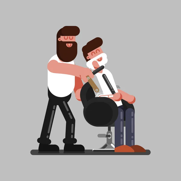 Barber shaves clients beard — Stock Vector