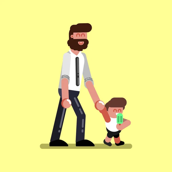 Niño con padre caminando — Vector de stock