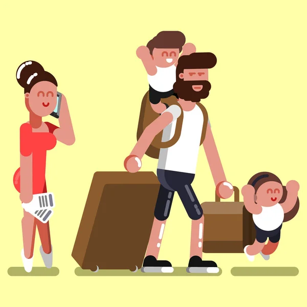 Rodzina z dwójką dzieci na lotnisko — Wektor stockowy