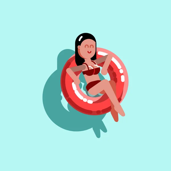 Dziewczyna, chłodzenie w basenie z nadmuchiwanym pierścieniem — Wektor stockowy