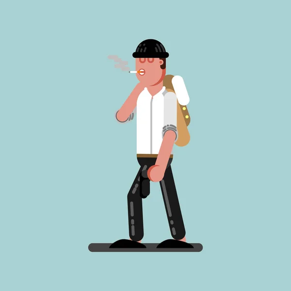 Guy with cigarette and gun walking — Stock Vector